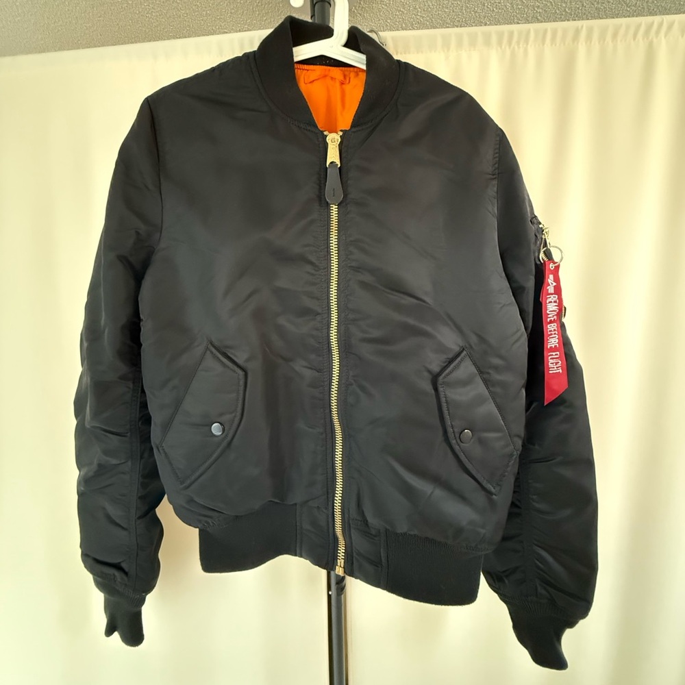 Alpha Industries Black Bomber Jacket with Orange Interior